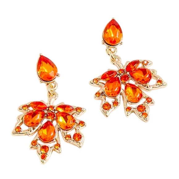 NWT JCrew Factory Crystal Orange Leaf Statement Earrings - Picture 1 of 6